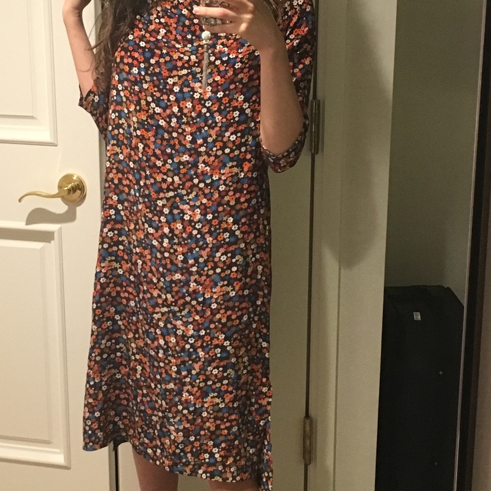Earthy Sustainable 100% Silk smock floral frock Bohemian Autumn shift dress